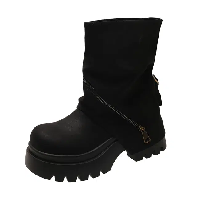 小鹿米利 小个子厚底增高裤管靴马丁靴英伦风复古圆头 短靴 女