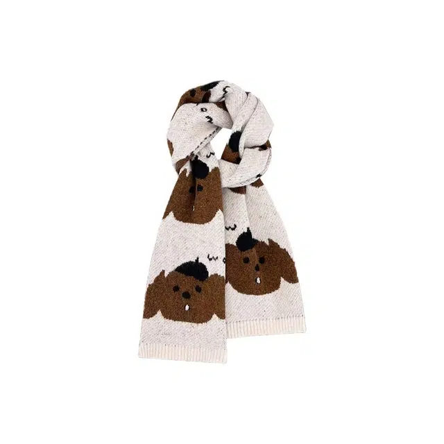 恩僾德 可爱卡通小狗针织高颜值小众百搭氛围感加厚保暖 聚酯纤维 绒线围巾 男女同款情侣款