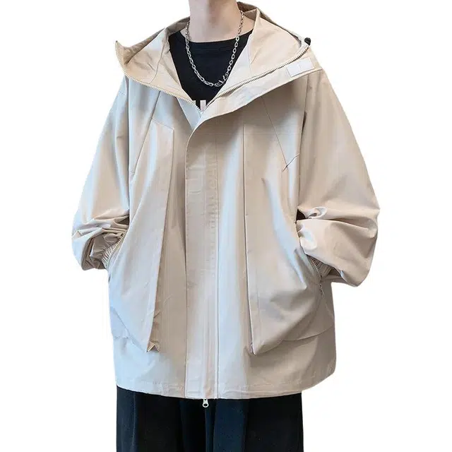 宝米卡 秋装连帽防水防风冲锋衣潮男宽松外套上衣夹克 男女同款