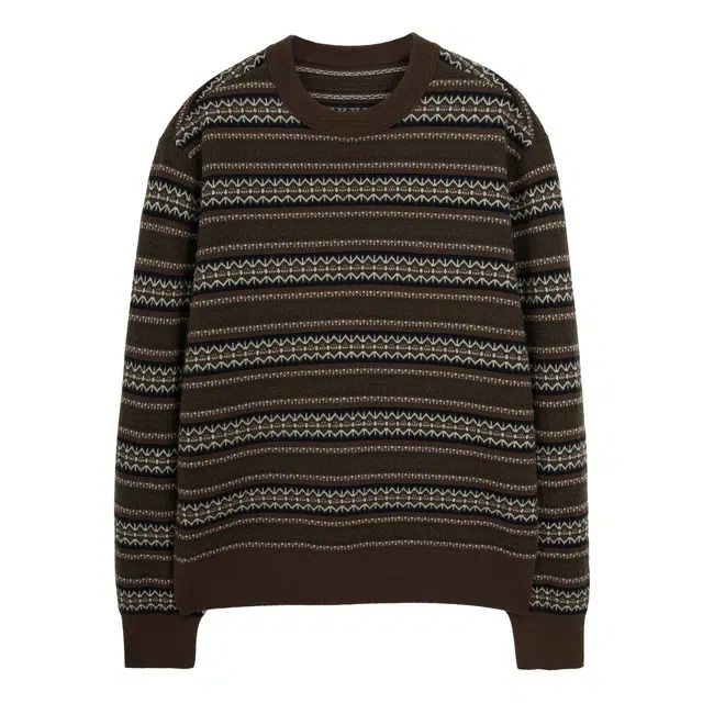 丹宁哲学 都市艺术家 羊毛羊绒费尔岛花纹浮线提花针织衫 男款