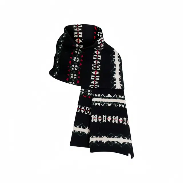 北极绒 高级感黑色提花条纹复古费尔岛风保暖百搭加厚 黏胶 绒线围巾 男女同款情侣款