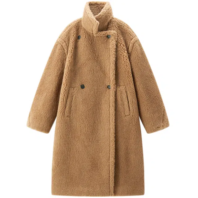 太平鸟 甄绒系列廓形直筒毛呢外套经典泰迪卷卷质感羊驼颗粒绒大衣 女款