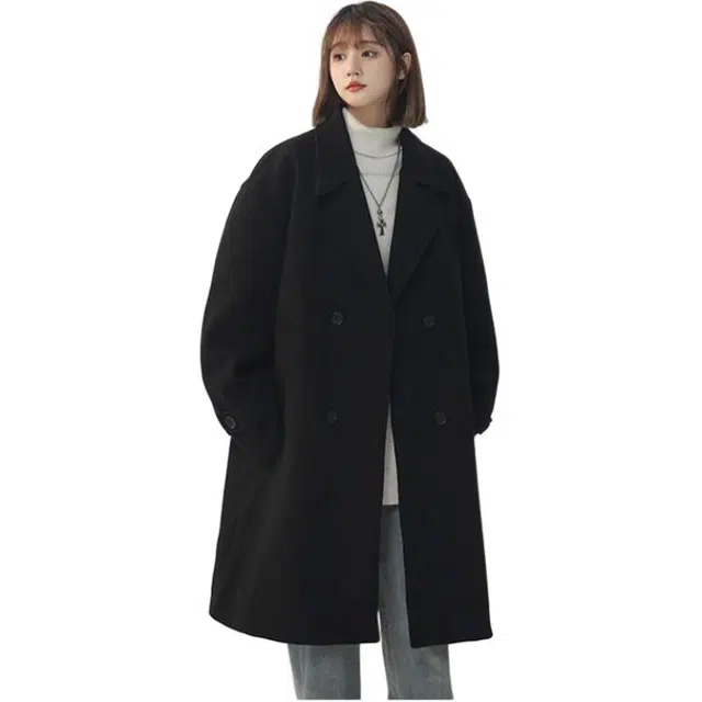 宝米卡 中长款大衣秋冬大码宽松显瘦时尚呢子外套风衣 男女同款