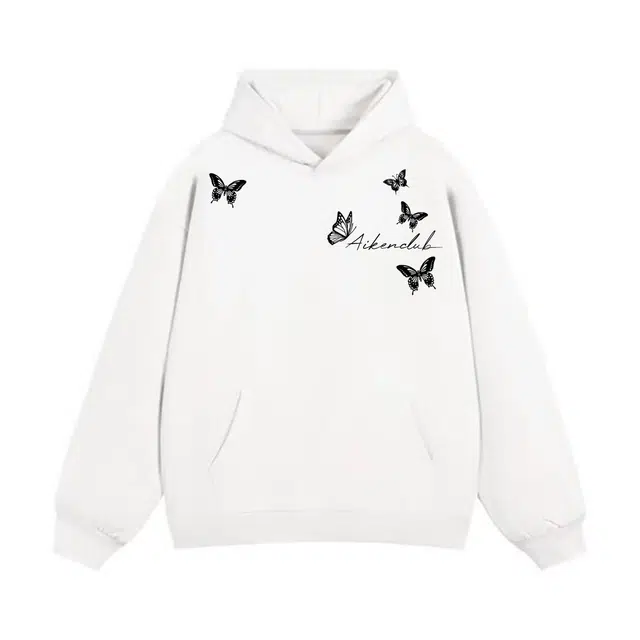 爱肯 美式复古满印蝴蝶手绘艺术字涂鸦印花设计情侣款宽松落肩日常通勤休闲运动百搭潮流套头高街连帽嘻哈长袖氛围感卫衣 男女同款