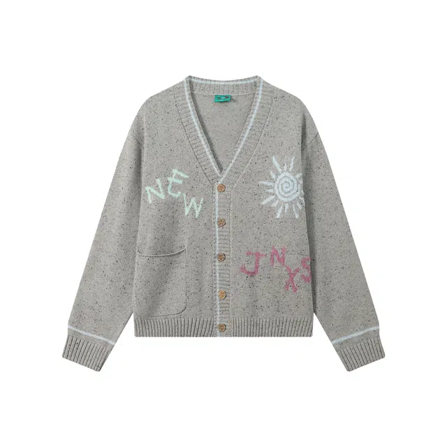 江南先生 流浪者之歌 保暖抗皱日系复古宽松百搭撞趣味色提花椰子扣毛衣外套针织衫 男女同款