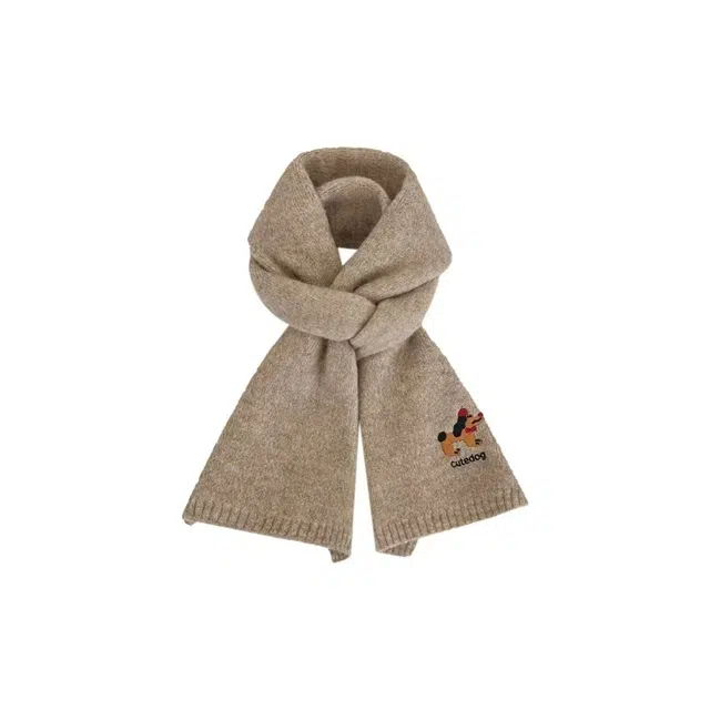 恩僾德 可爱小狗刺绣针织秋冬保暖防寒时尚百搭高级感 聚酯纤维 围脖 男女同款情侣款