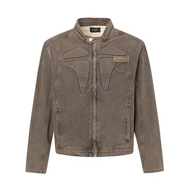 艾梵斯贝 美式复古潮流小众设计款无性别废土风美拉德水洗做旧牛仔垫肩外套日常通勤百搭宽松休闲时尚高级感夹克 男女同款