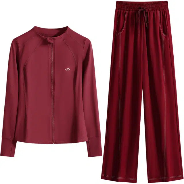 婉町蒂诺  洋气时尚休闲晨跑服秋冬季跑步运动装  健身套装  高弹力大码女装防风外套高腰长裤  女款  显瘦瑜伽服宽松速干阔腿裤