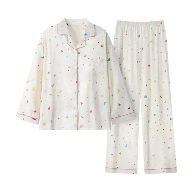 橡柠派 甜美可爱清新时尚少女心舒适柔软亲肤长袖长裤两件套简约小宿舍家居服睡衣套装 女款