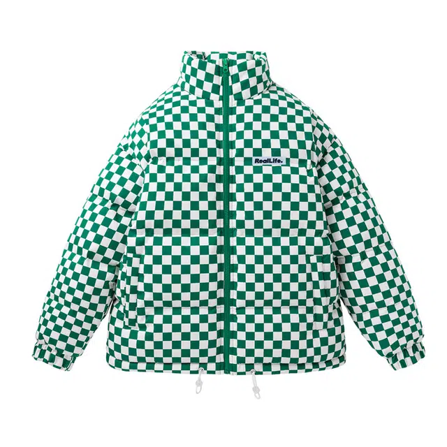 棉基因 冬季棋盘格撞色字母优质棉棒球服保暖高个小个子日系男简约潮流夹棉袄子美式高街工装风青少年职场通勤学院风棉衣外套 男女同款