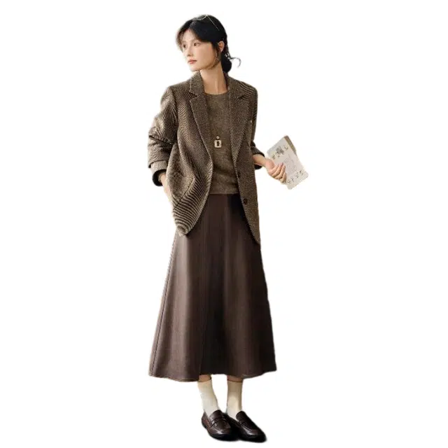 佐塞斯 高端品质轻奢含羊毛复古老钱风斜纹女秋冬高级感通勤休闲外套西装 女款