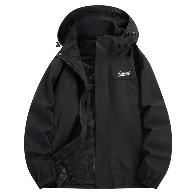 海底小纵队 三合一可拆卸抓绒内胆美式高街风潮牌字母印花高级感户外登山露营攀岩加绒加厚防风防水情侣百搭宽松夹克冲锋衣 男女同款