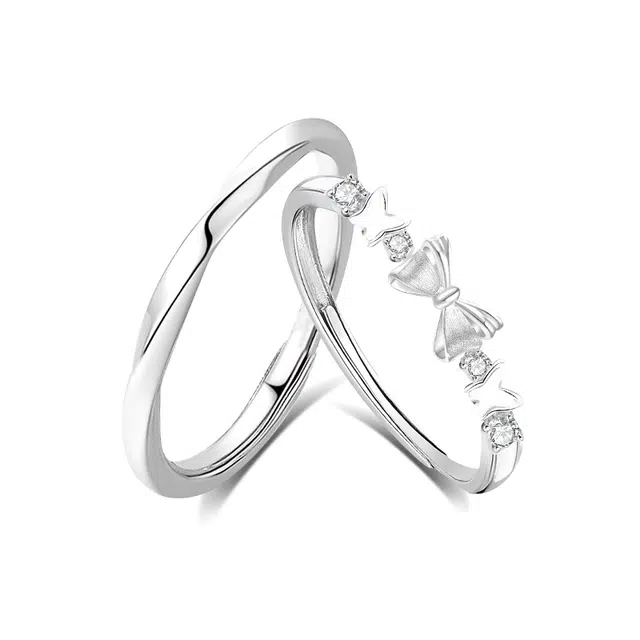【纯银999|浪漫限定】 凤祥囍事 老凤祥 莫比乌斯蝴蝶结对戒 轻奢小众设计时尚简约学生日常通勤百搭 甜蜜饰爱 足银 戒指 男女同款情侣款