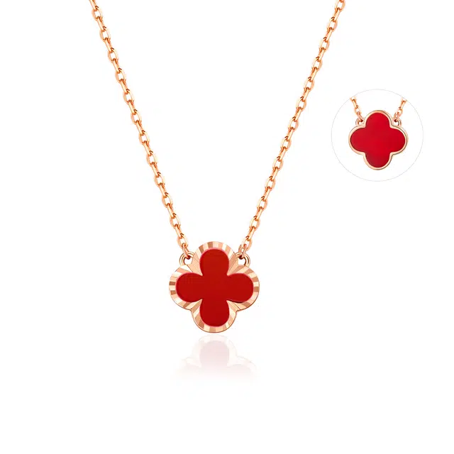 【幸运四叶草】 珍·尚银 中国黄金 轻奢小众设计吊坠 日常简约百搭温柔气质高级感 告白生日纪念日锁骨链礼赠#好运 玉髓 项链 女款