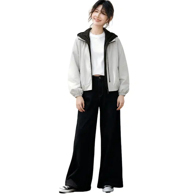 佐塞斯 高端品质轻奢未假两件撞色拼接连帽女秋冬季轻户外休闲风好看短款上衣截短外套 女款