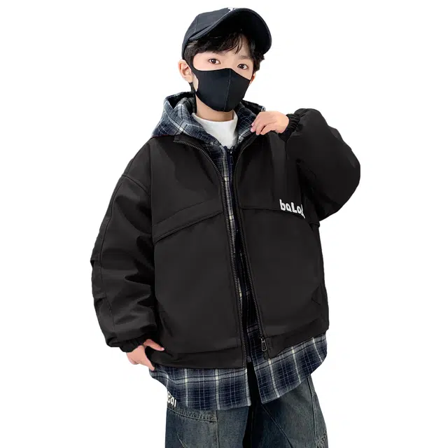 浪莎休闲棉衣 冬季 加绒加厚拼接格子棉服 青少年