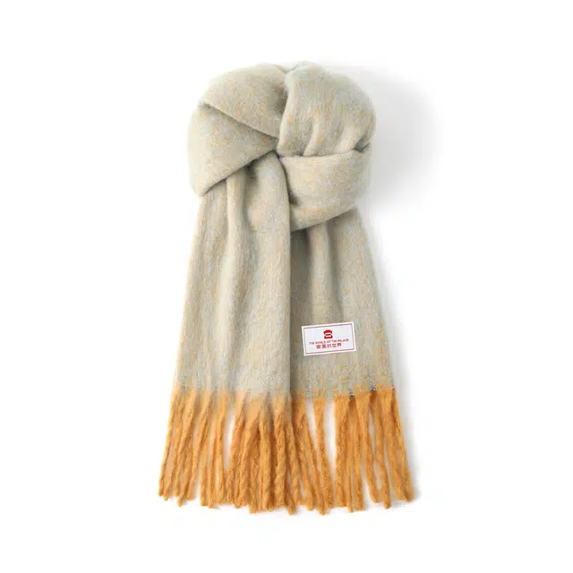 宫里的世界 韩版高级感保暖舒适拼接撞色流苏 聚酯纤维 绒线围巾 男女同款情侣款