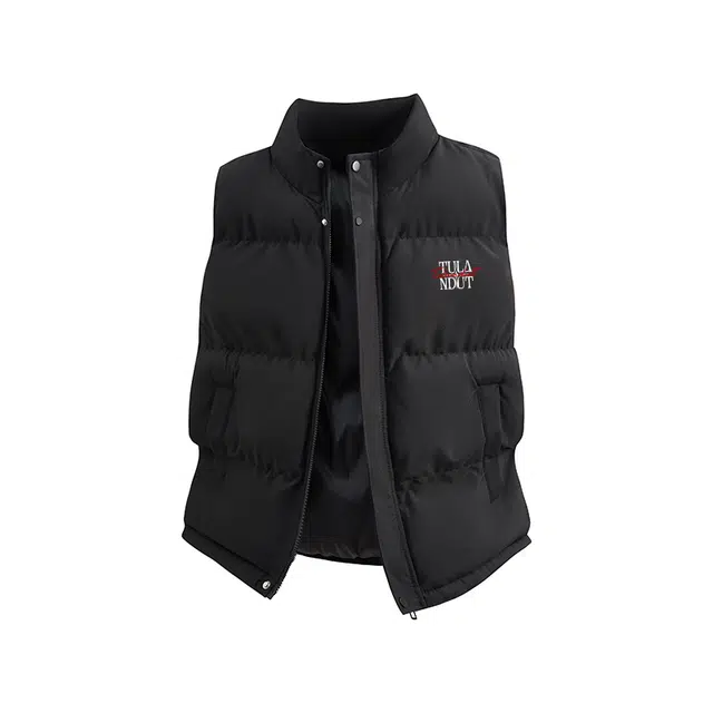 图兰朵 美式潮牌复古学院风纯色立领字母印花无袖保暖背心外套潮流宽松百搭日常通勤加厚舒适休闲棉马甲 男女同款