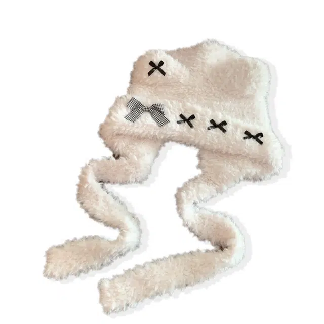 【蝴蝶结小熊】 无限兔 大头围秋冬季雷锋帽子百搭可爱氛围感针织帽显脸小保暖防寒防风毛绒帽护耳朵渔夫帽 涤纶 绒线帽 男女同款情侣款