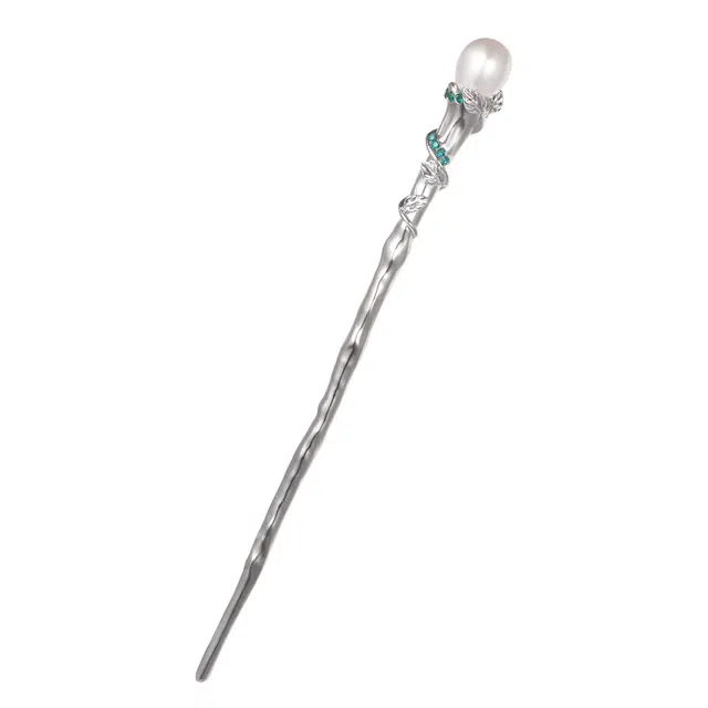 暖瞳 设计师款枝蔓仿珍珠发钗 中式简约高贵盘发日常装饰簪子头饰 合金 发簪 女款