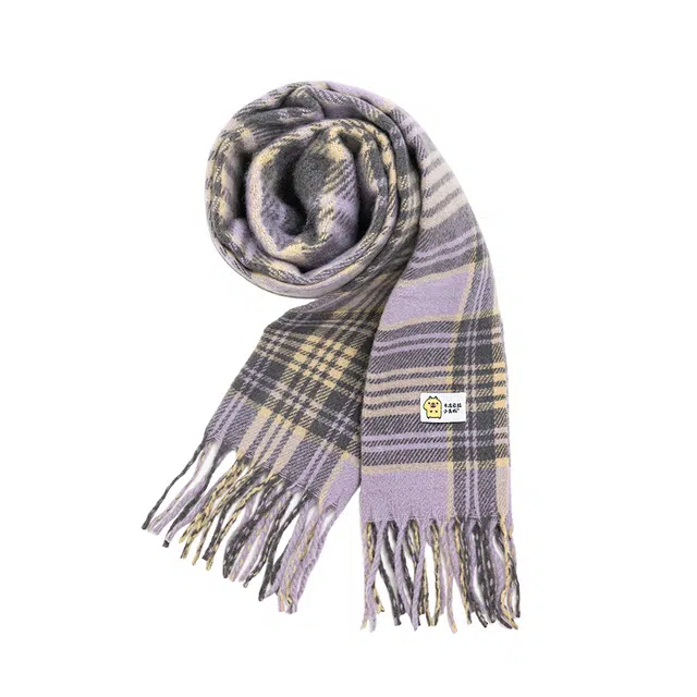 卡皮巴拉小黄豚 韩版美拉德复古格子防风保暖加厚高级氛围感百搭经典设计 聚酯纤维 绒线围巾 男女同款情侣款