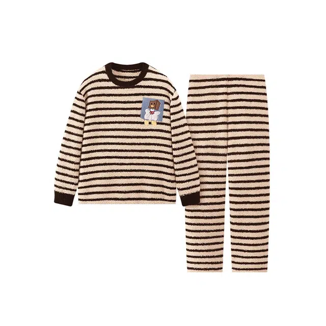 米囹 法兰绒冬季秋冬加厚加绒粉色毛绒学生冬天珊瑚绒家居服女睡衣套装 女款