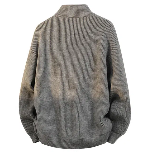 八哥 美式复古高街秋季经典纯色舒适休闲百搭宽松设计感基础款亲肤柔软拉链软糯慵懒立领开衫针织衫 男女同款