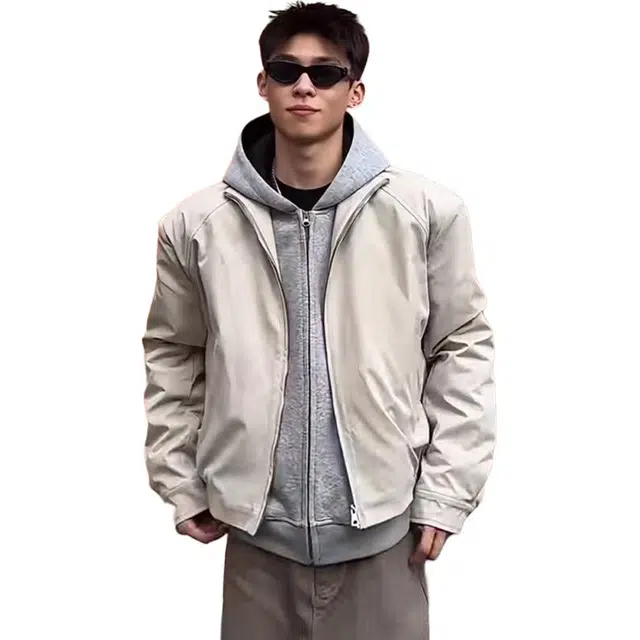 蛊惑 美式潮流复古垫肩飞行外套慵懒宽松男秋季休闲短宽正肩立领痞帅高级感男装夹克 男女同款