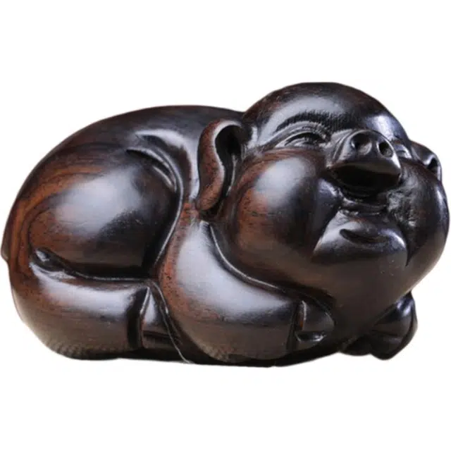 得笙陌 福气猪实木雕刻生肖珠开心福猪手把件国潮复古 紫光檀 木作摆件 男女同款情侣款