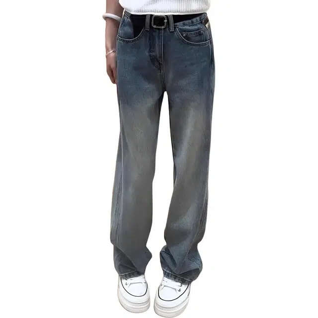 囍鱼少女 大码裤子直筒窄版裤女秋遮肉加绒阔腿显瘦拖地裤牛仔裤 女款