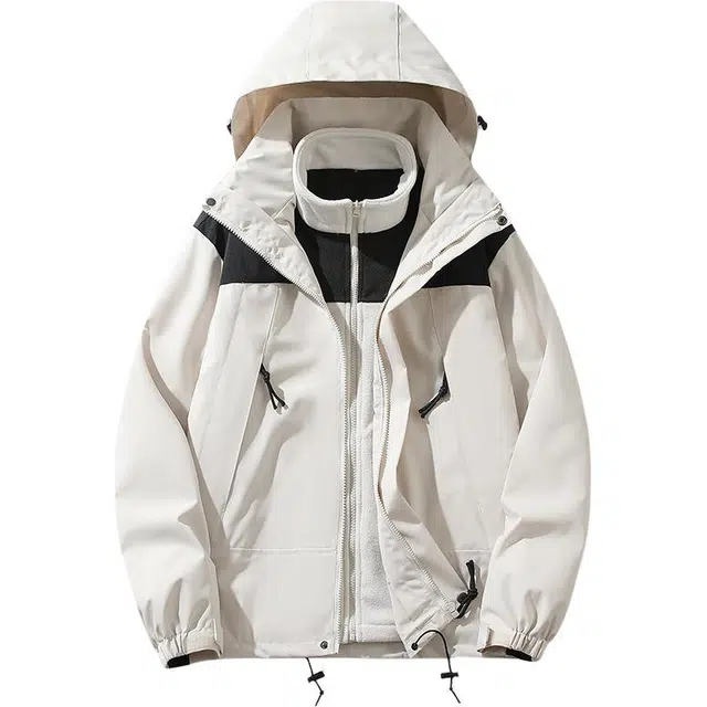 洋气先生 美式高街复古时尚潮流百搭学院风日常通勤休闲皆可简约拼色基础款潮牌舒适柔软慵懒氛围感三合一开衫立领连帽夹克 男女同款