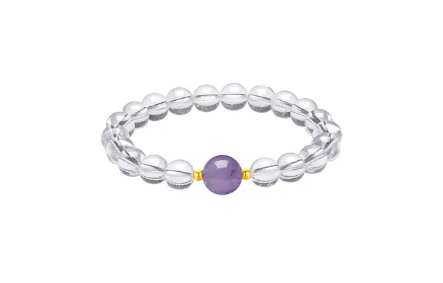 周六福 九紫离火学业顺利净化负能量狂想曲白晶招财半宝天然 紫水晶 手串 女款