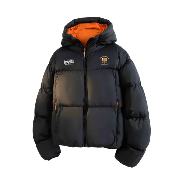 巴塞罗那足球俱乐部 美式学院风纯色徽章宽松休闲百搭情侣款棉袄外套加厚保暖连帽长袖棉服 男女同款