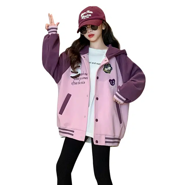 黑恐龙棒球服 外套女孩时髦夹克洋气大儿童秋季上衣服潮