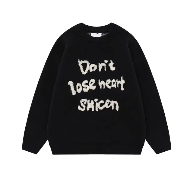 轻迎 潮牌简约字母植绒圆领慵懒风针织衫 男款