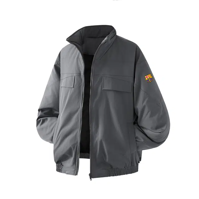 巴塞罗那足球俱乐部 美式高街机能风飞行员防风防水加厚保暖宽松休闲侧面口袋百搭潮流廓形短款棒球服教练夹克外套棉服 男女同款