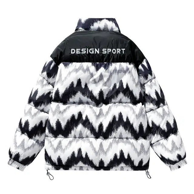 棉基因 冬季波浪纹撞色拼接优质棉棒球服保暖高个小个子日系男简约潮流夹棉袄子美式高街工装风青少年职场通勤学院风棉衣外套 男女同款