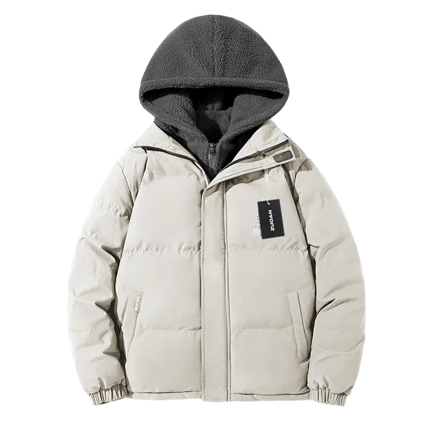 左岸 秋冬加厚保暖港风棉衣撞色拼接假两件连帽面包服加肥加大码休闲宽松简约潮牌摇粒绒棉袄外套棉服 男款