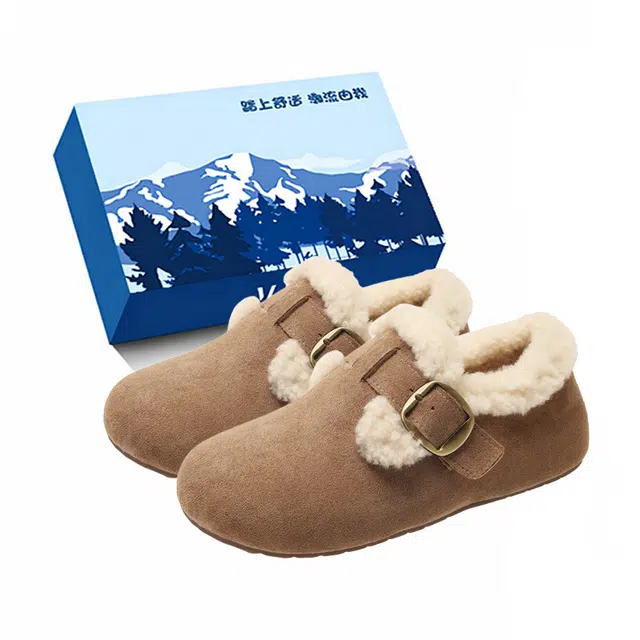 小鹿米利 厚底保暖加绒加厚毛毛鞋秋冬 橡胶勃肯鞋 女