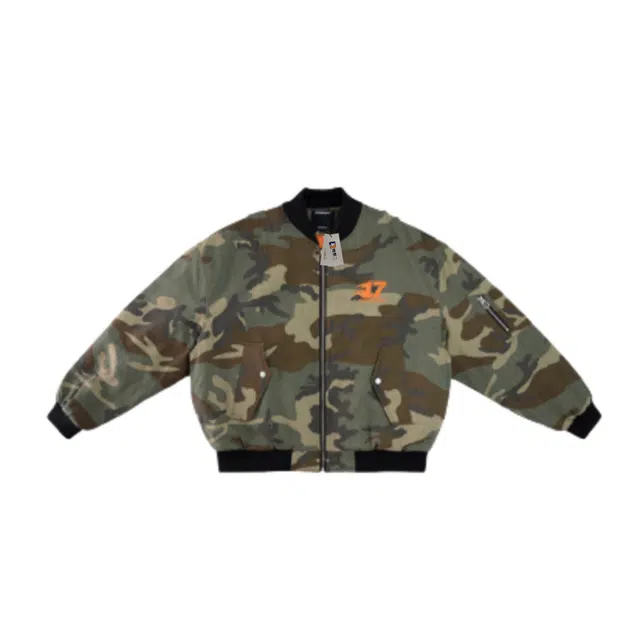 地界二 美式迷彩工装夹克外套男冬季加厚拉链设计感潮牌休闲宽松棉衣 棉服 男款