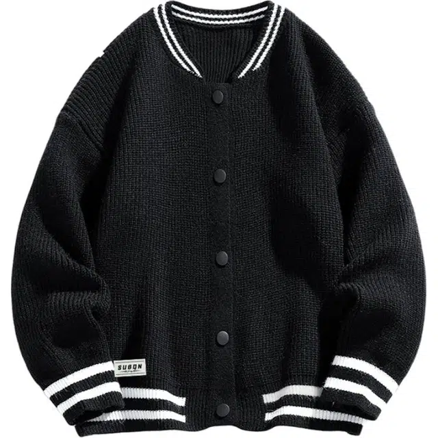 苏北青年  美式复古潮流酷帅学院风条纹拼色简约大气时尚百搭日常户外通勤无性别主义休闲宽松保暖落肩长袖针织衫 男女同款