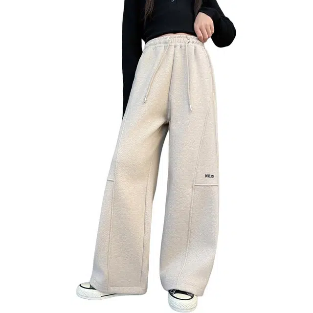 蓝彩何长裤 女童加绒裤子秋冬款儿童洋气一体绒休闲裤女中大童时尚加厚卫裤潮