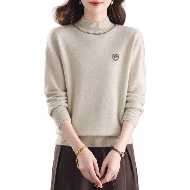 恒源祥 高端品质精细绵羊毛半高领优雅气质舒适内搭加厚打底针织衫 女款