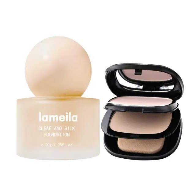 拉美拉 遮瑕粉底液定妆粉饼套装 不卡粉不晕染不脱妆丝绒修饰肤色哑光均匀肤色持久提亮肤色易上色服帖清透自然防水彩妆雾面