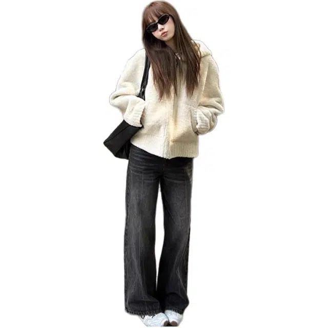 邓大喵 毛绒皮毛一体羊羔毛外套秋冬季保暖宽松百搭上衣棉服 女款