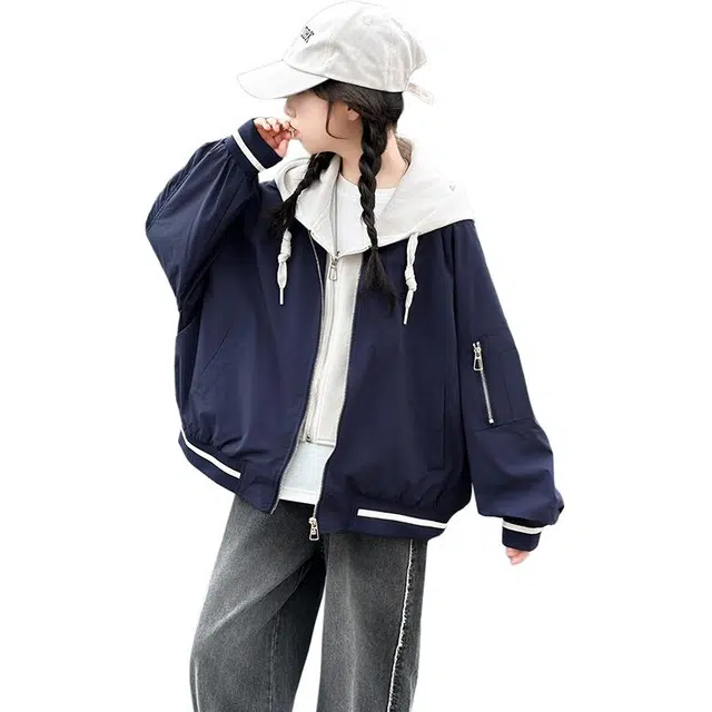 帕兰朵派克服 女童时尚潮流百搭休闲春秋假两件外套中大童秋季洋气连帽冲锋衣棒球服秋装 青少年