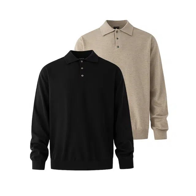 艾梵斯贝 美式复古轻熟风纯色韩系打底衫老钱风百搭内搭翻领宽松休闲时尚高级感日常通勤高端轻奢商务针织衫 男款