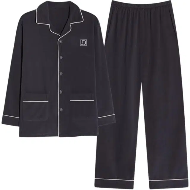 浮光岛屿 简约纯色时尚翻领高级感家居服舒适亲肤保暖可外穿睡衣套装 男款 礼盒装 深灰色