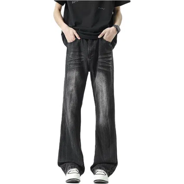 爱爸爸 高街美式潮流百搭时尚简约经典有范个性风格水洗直筒牛仔裤 男款