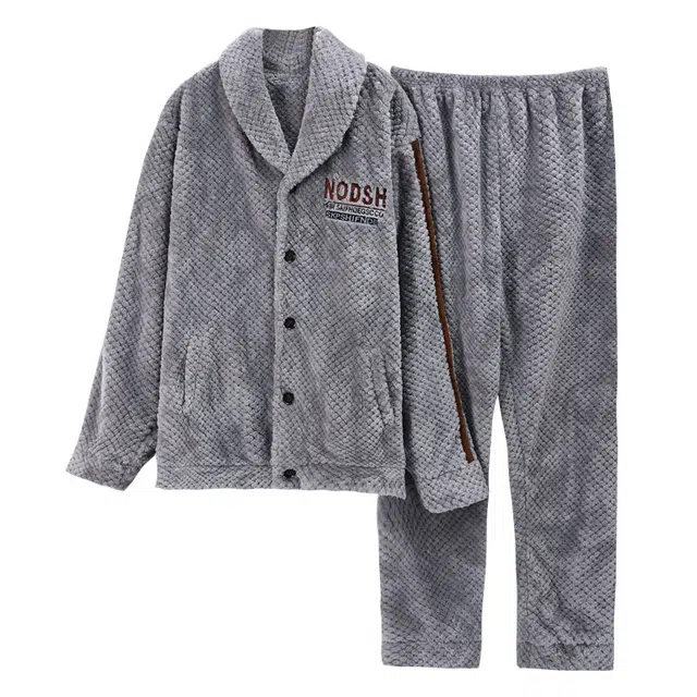 俏霓桐 加绒加厚柔软保暖防寒蓄温双口袋时尚撞色简约长袖家居服可外穿睡衣套装 男款